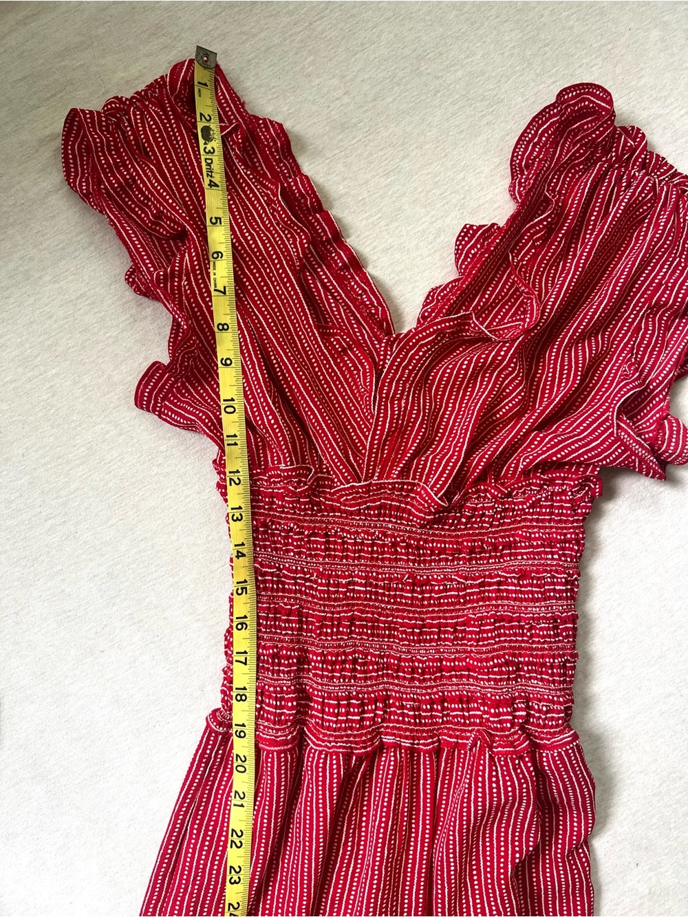 Max Studio Chic Boho Classy Red & White Striped Ruffle Jumpsuit - Picture 10 of 11